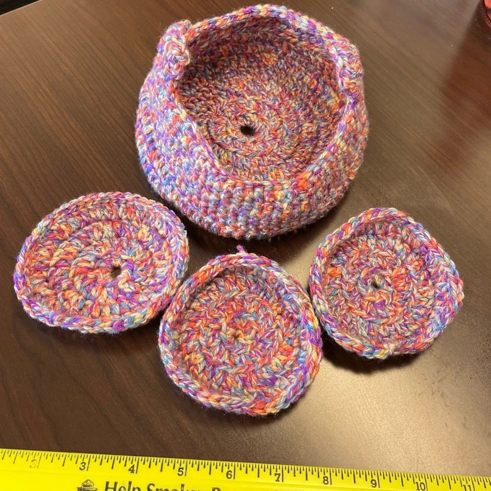 NWT Handmade crochet basket and 3 coasters - Picture 2 of 3
